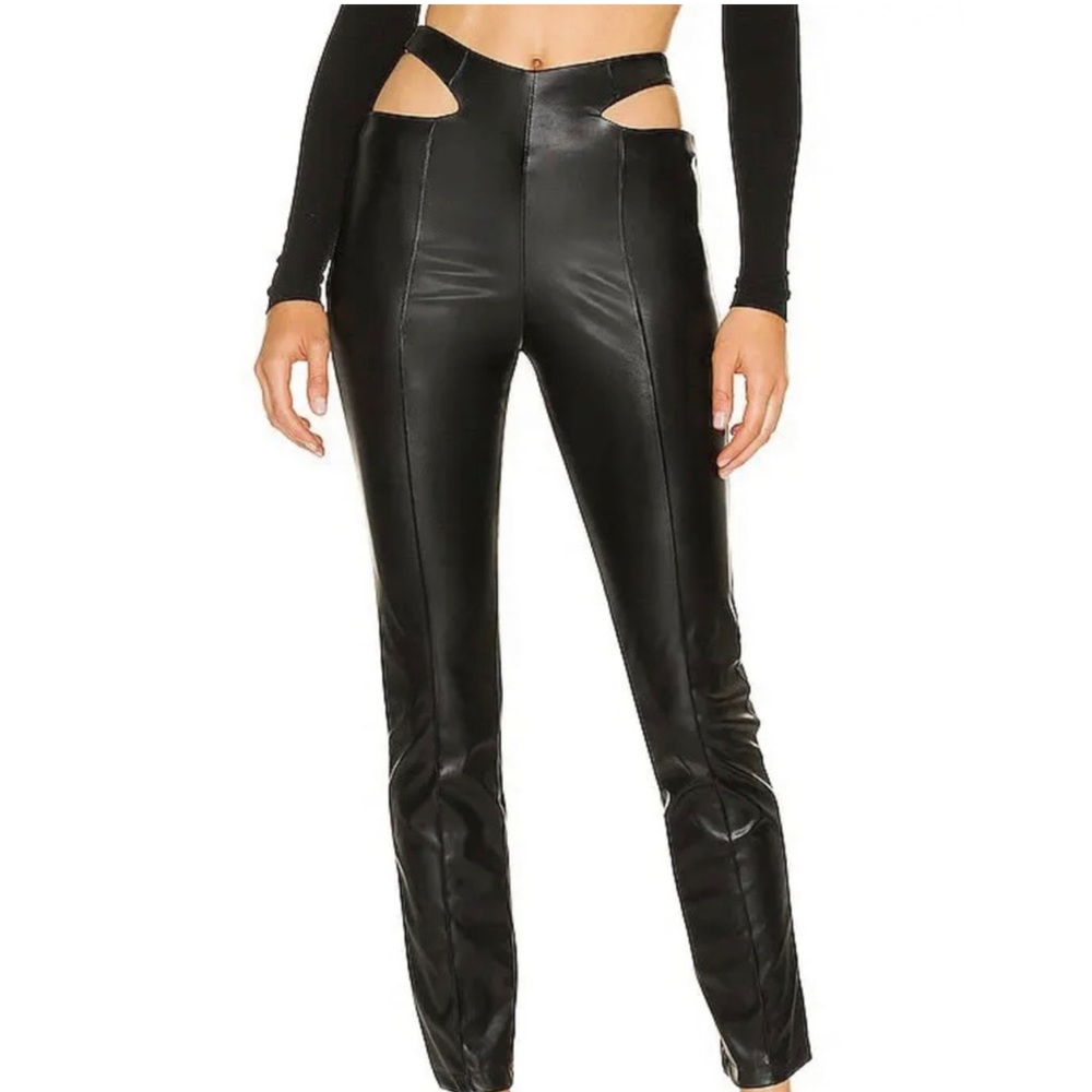 black faux leather superdown cutout pants